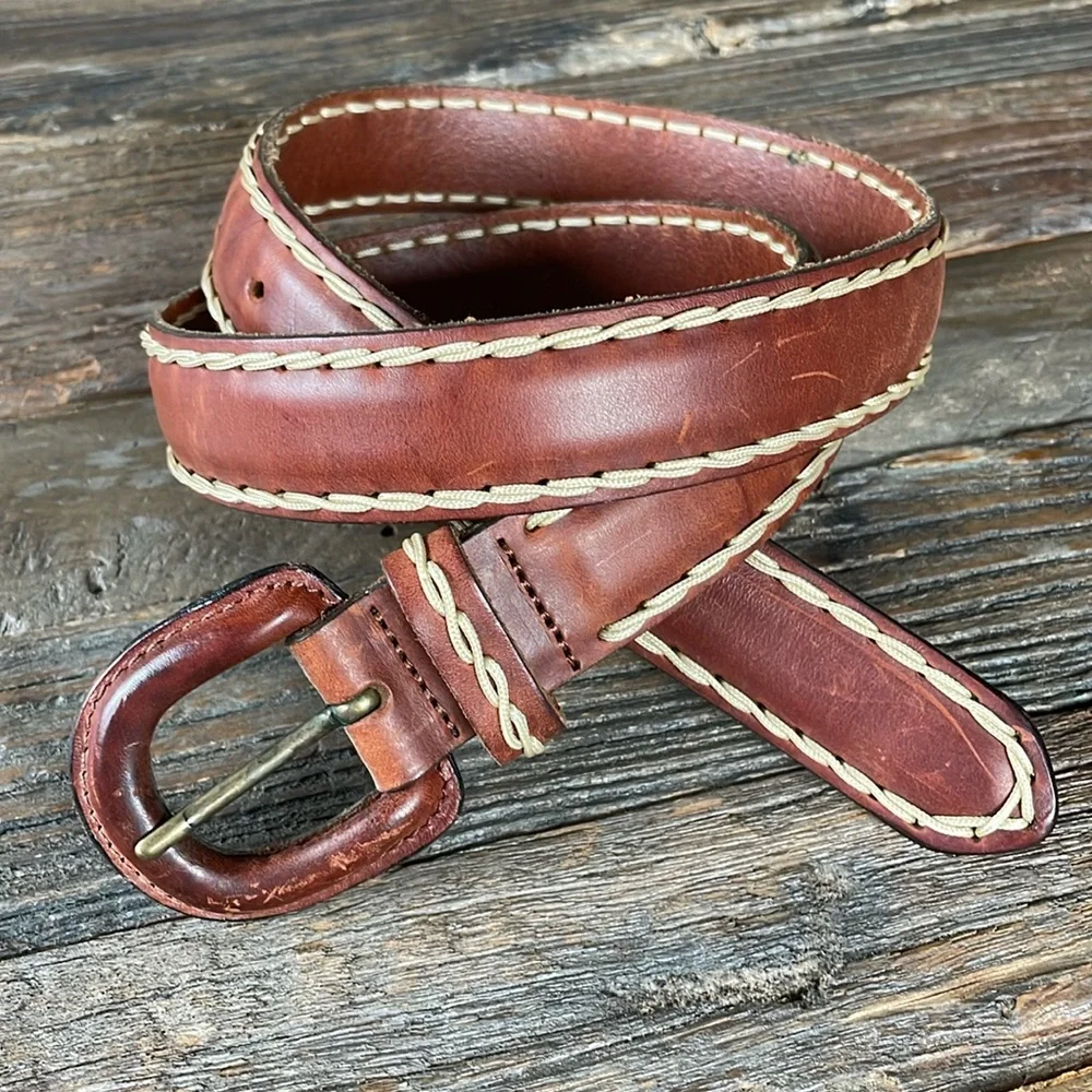 Talbots stitched leather‎ belt EUC size L